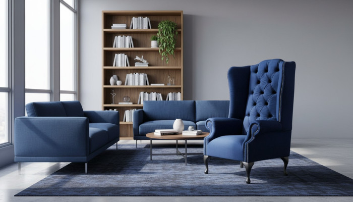 Chesterfield sillón de orejas sillón sofá relax tapizado sofá de diseño Royal Azul.