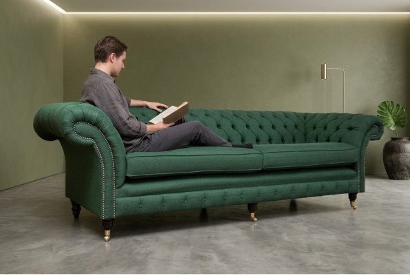 Sofá Chesterfield de botones Sofás de 4 plazas Tapizado en tela para salón Muebles de salón