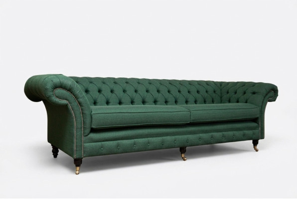 Sofá Chesterfield de botones Sofás de 4 plazas Tapizado en tela para salón Muebles de salón