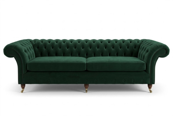 Sofá Chesterfield de tela y cuero verde con grandes cojines, asiento extra grande de 265 cm, nuevo.