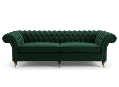 Sofá Chesterfield de tela y cuero verde con grandes cojines, asiento extra grande de 265 cm, nuevo.