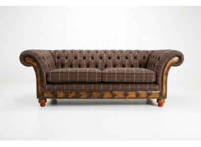 Sofá clásico Chesterfield de 3 plazas, diseño de sofás, sofás tapizados de cuero marrón.