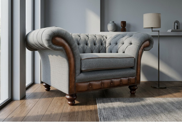 Diseño de Chesterfield Tela Tumbona Sofá Silla 1.5 Plazas Sofás Tapizados Lounge Terciopelo Gris