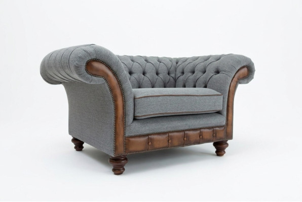 Diseño de Chesterfield Tela Tumbona Sofá Silla 1.5 Plazas Sofás Tapizados Lounge Terciopelo Gris
