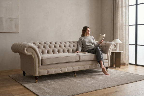 Sofá de 4 plazas, sofá XXL, asiento acolchado, sofás, sofás Chesterfield de diseño.