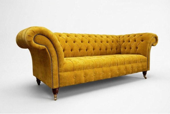 Diseñador Chesterfield amarillo de 3 plazas de lujo.