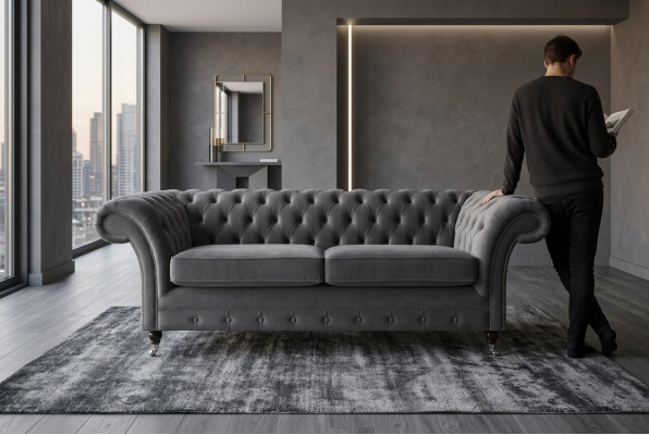 Sofá de tres plazas de diseño acolchado, sofá de 3 plazas, muebles de sala de estar