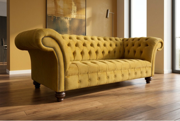 Sofá Chesterfield de diseñador, conjunto de sofá y sillón tapizado en terciopelo de 4 piezas.