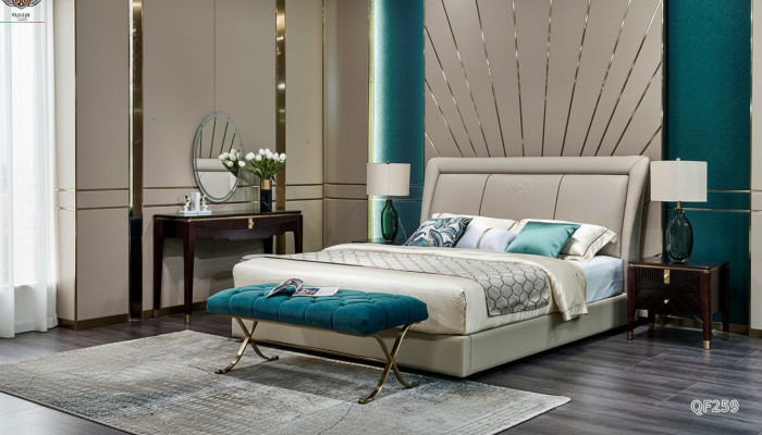 Cama clásica 2x mesita de noche 3 piezas. Conjunto de dormitorio Camas nuevas de lujo