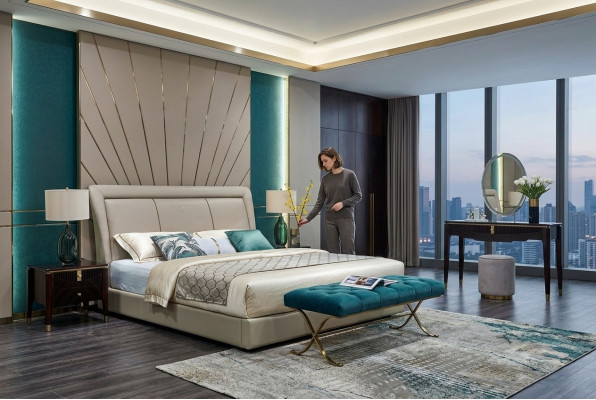 Cama Camas Acolchado Doble Matrimonio Lujo Cuero Moderno Diseñador Muebles de dormitorio