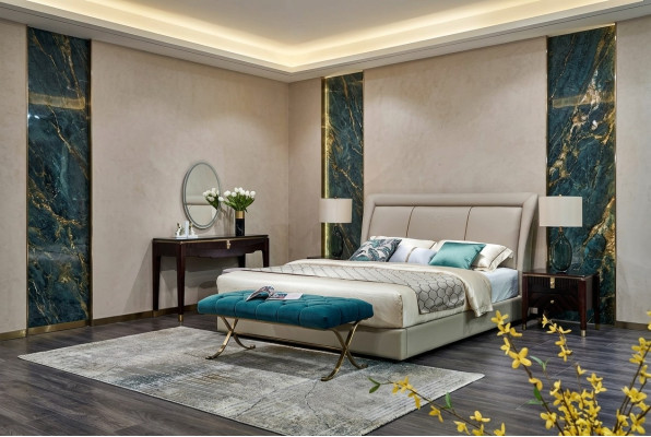 Cama Camas Acolchado Doble Matrimonio Lujo Cuero Moderno Diseñador Muebles de dormitorio