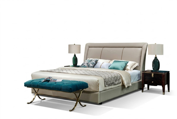 Cama Camas Acolchado Doble Matrimonio Lujo Cuero Moderno Diseñador Muebles de dormitorio