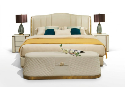 Cama Cama tapizada Diseño de dormitorio de lujo Camas Textil Cuero Estructura de cama