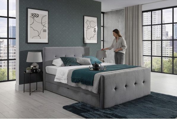 Moderna cama Chesterfield gris lujosas camas dobles muebles de dormitorio.
