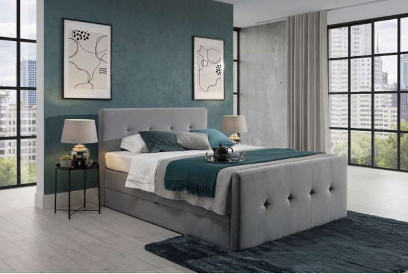 Moderna cama Chesterfield gris lujosas camas dobles muebles de dormitorio.
