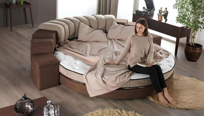 Cama redonda Diseño moderno Lujo Tapizado Camas redondas Textil Tela