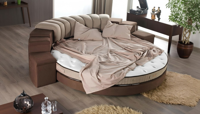 Cama redonda Diseño moderno Lujo Tapizado Camas redondas Textil Tela