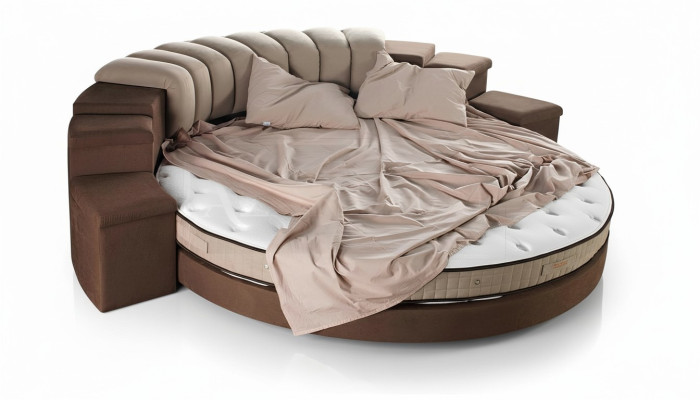 Cama redonda Diseño moderno Lujo Tapizado Camas redondas Textil Tela