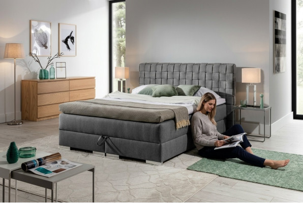 Diseño de cama de lujo para hotel, cama de 200x200 cm, cama box spring, tela gris, nueva, de 200x200 cm.
