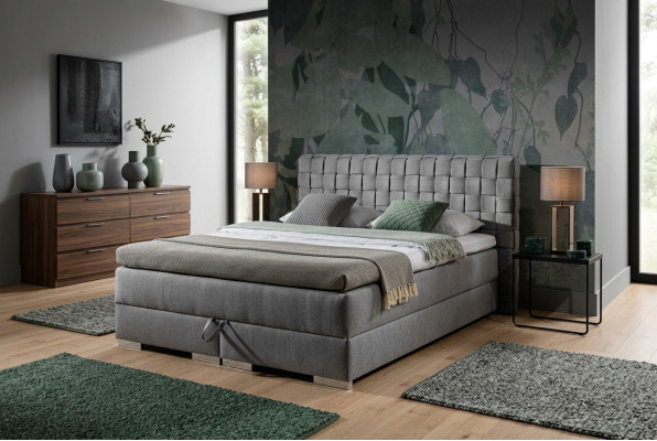 Diseño de cama de lujo para hotel, cama de 200x200 cm, cama box spring, tela gris, nueva, de 200x200 cm.