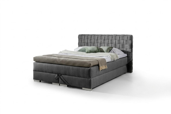Diseño de cama de lujo para hotel, cama de 200x200 cm, cama box spring, tela gris, nueva, de 200x200 cm.