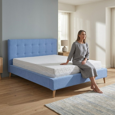 Chesterfield de terciopelo de doble diseño Cama de lujo de diseño Doble Azul Nuevo