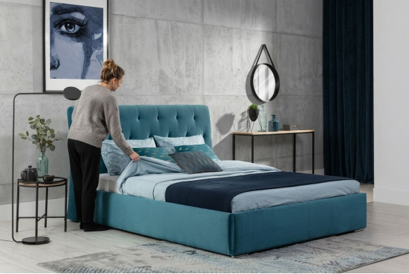 Cama acolchada de lujo diseño doble de hotel 180x200cm dormitorio de terciopelo nuevo