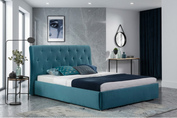 Cama acolchada de lujo diseño doble de hotel 180x200cm dormitorio de terciopelo nuevo