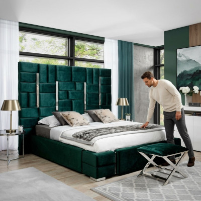 Cama tapizada, cama doble, cama de diseñador, cama matrimonial, cama de dormitorio, cama de terciopelo, camas de tela.