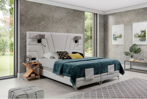 Cama camas cama de matrimonio dormitorio cuero tapizado textil hotel + lámparas