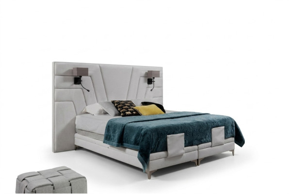 Cama camas cama de matrimonio dormitorio cuero tapizado textil hotel + lámparas