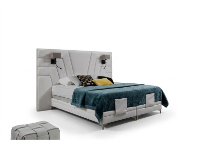 Cama camas cama de matrimonio dormitorio cuero tapizado textil hotel + lámparas