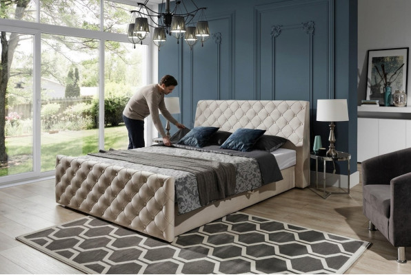 Chesterfield cama dormitorio cama textil 200x200cm terciopelo grande hotel beige nuevo