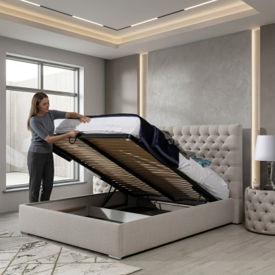 Cama moderna blanca elegante diseño de cama doble Chesterfield cama tapizada.