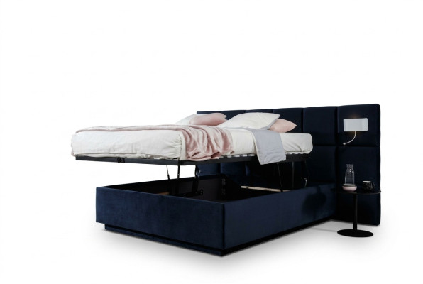 Cama doble Camas de lujo Dormitorio 200x200cm Caja de cama Tela Iluminación Nueva