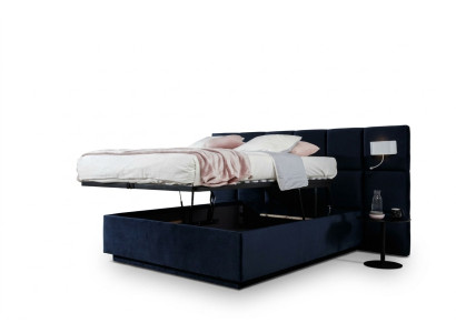 Cama doble Camas de lujo Dormitorio 200x200cm Caja de cama Tela Iluminación Nueva