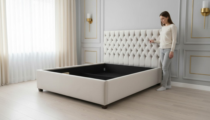 Cama Chesterfield tapizada diseño lujo cama doble de hotel dorada de lujo cama de hotel nueva