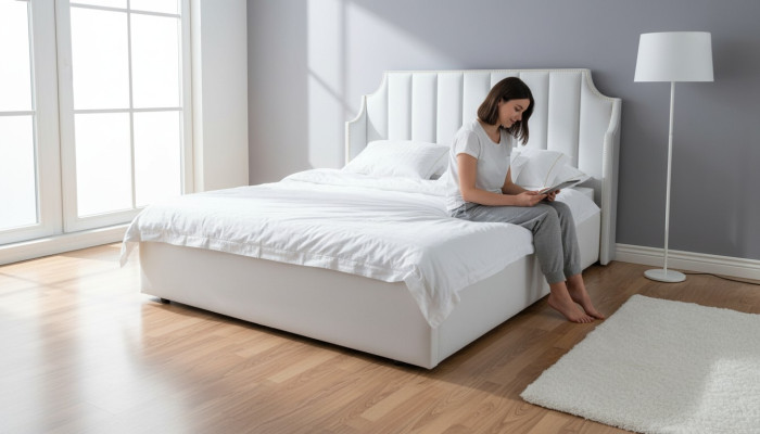Diseño de cama de cuero de matrimonio moderno con marco de lujo para habitación de lujo en hotel.