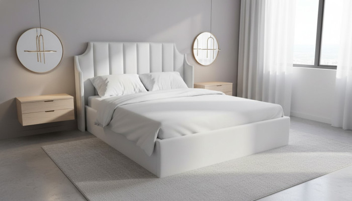 Diseño de cama de cuero de matrimonio moderno con marco de lujo para habitación de lujo en hotel.