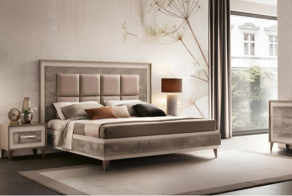 Mesa de noche de la cama, conjunto de dormitorio de 3 piezas. Lujo, moderno, completo, muebles italianos.