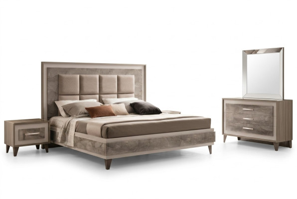 Mesa de noche de la cama, conjunto de dormitorio de 3 piezas. Lujo, moderno, completo, muebles italianos.