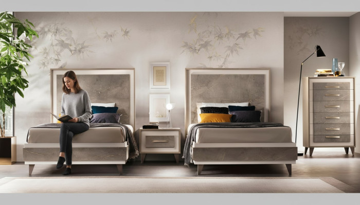 Set de dormitorio cama mesitas de noche cómoda estilo conjunto de mobiliario italiano 4 piezas