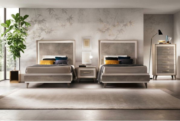 Set de dormitorio cama mesitas de noche cómoda estilo conjunto de mobiliario italiano 4 piezas