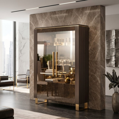Armario de cristal Vitrina Vitrinas Armario de lujo Madera Estilo Vidrio Estante Armarios
