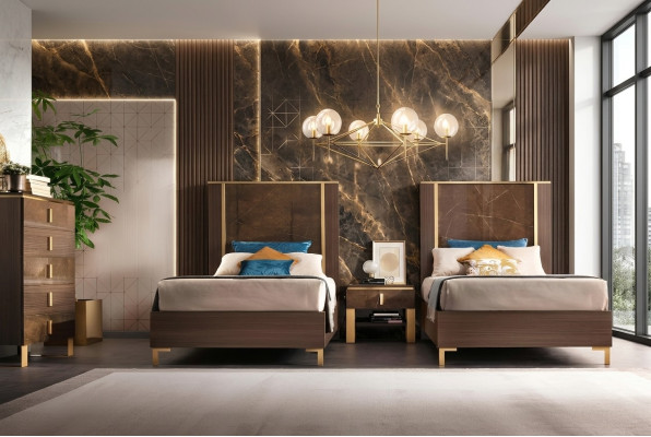 2x Cama + mesita de noche 3 piezas. Conjunto de dormitorio de lujo diseñado por diseñador.