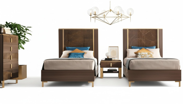 2x Cama + mesita de noche 3 piezas. Conjunto de dormitorio de lujo diseñado por diseñador.