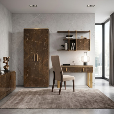 Estilo clásico y moderno, silla de madera con tela, sillón de club tapizado, diseño de sala de estar lounge.