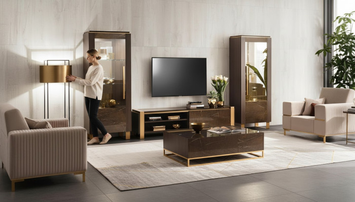 Conjunto de muebles de sala: aparador de diseñador para sala de estar, 2 vitrinas, 3 piezas.