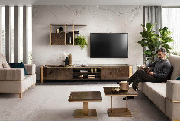 Mueble de lujo, mueble para TV, aparador de TV xxl, armario, mesa de sala de estar de madera nuevo.