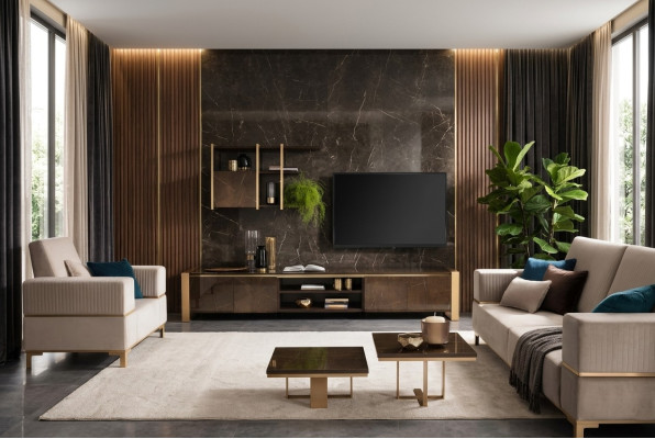 Mueble de lujo, mueble para TV, aparador de TV xxl, armario, mesa de sala de estar de madera nuevo.